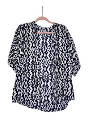 Rachel Kate Brand, Navy & White Geometric Aztec Print, Lightweight Kimono, SMALL